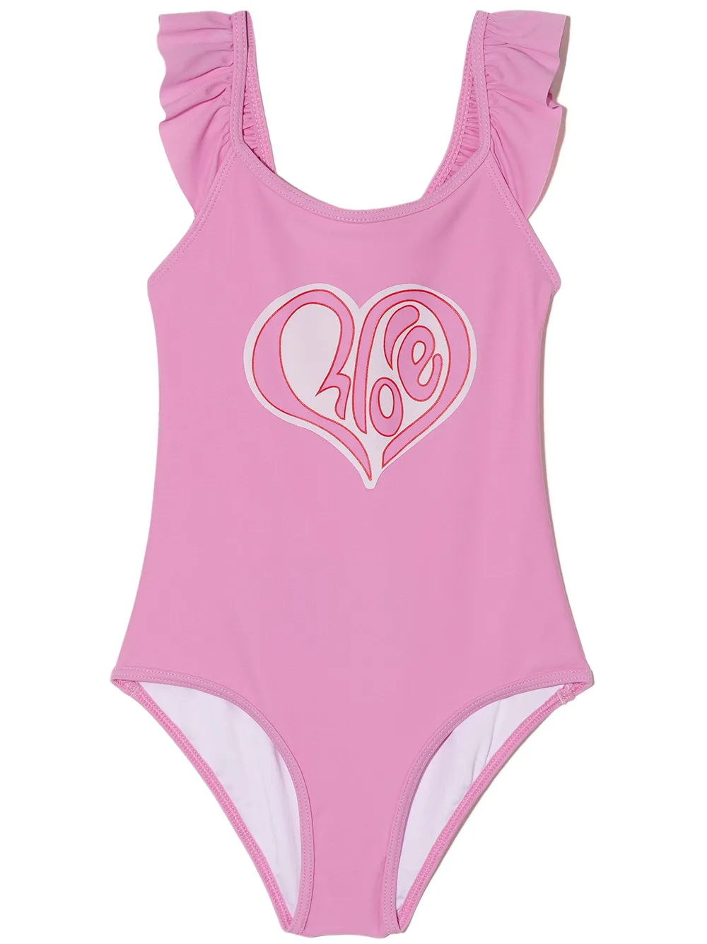 

Chloé Kids traje de baño con logo de corazón estampado - Rosado