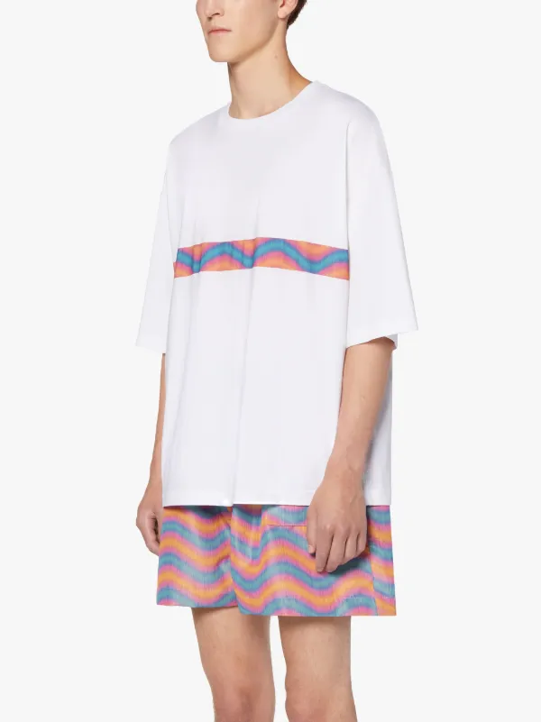 WAVE White Cotton Drop Shoulder T-Shirt | GJM-218