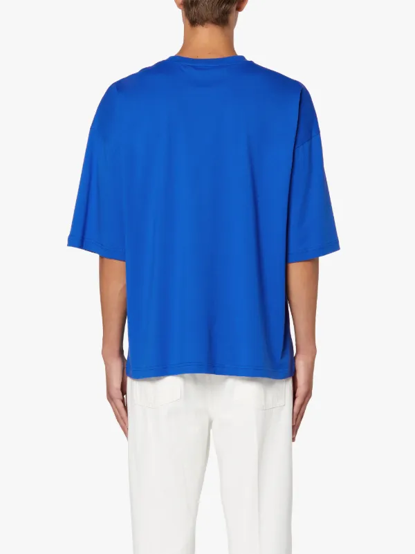 WAVE Blue Cotton Drop Shoulder T-Shirt | GJM-218