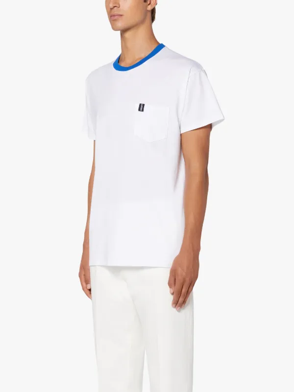 White Cotton Contrast Rib T-Shirt | GJM-219