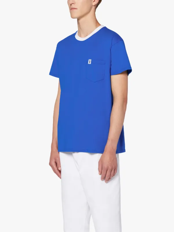 Blue Cotton Contrast Rib T-Shirt | GJM-219