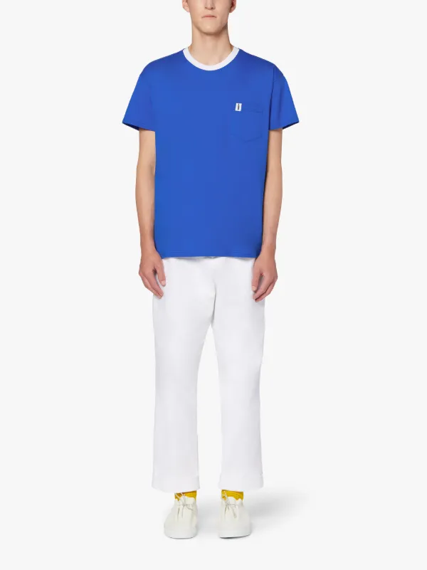 Blue Cotton Contrast Rib T-Shirt | GJM-219