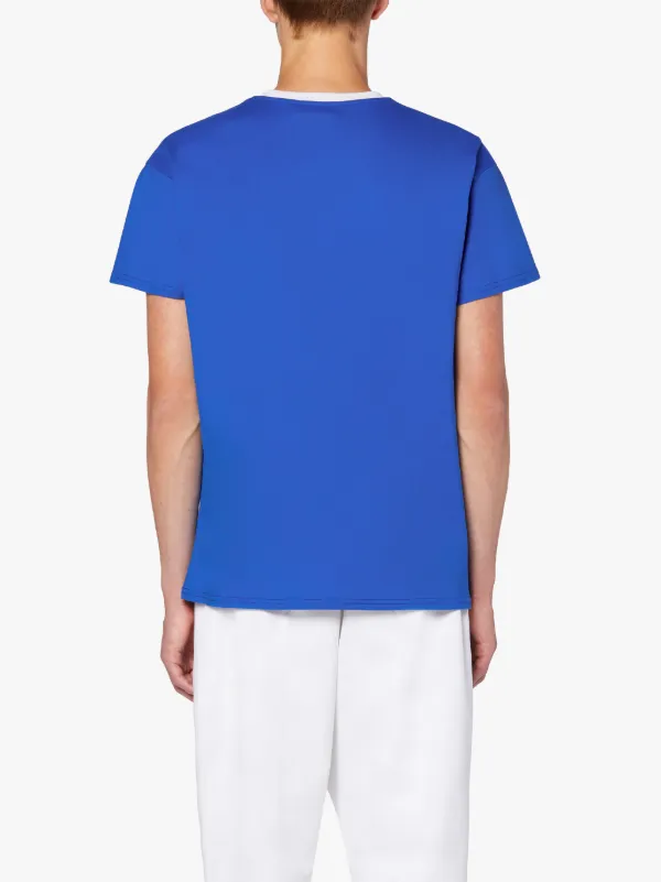 Blue Cotton Contrast Rib T-Shirt | GJM-219