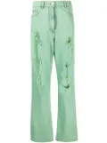 MSGM embroidered-logo distressed-effect jeans - Green