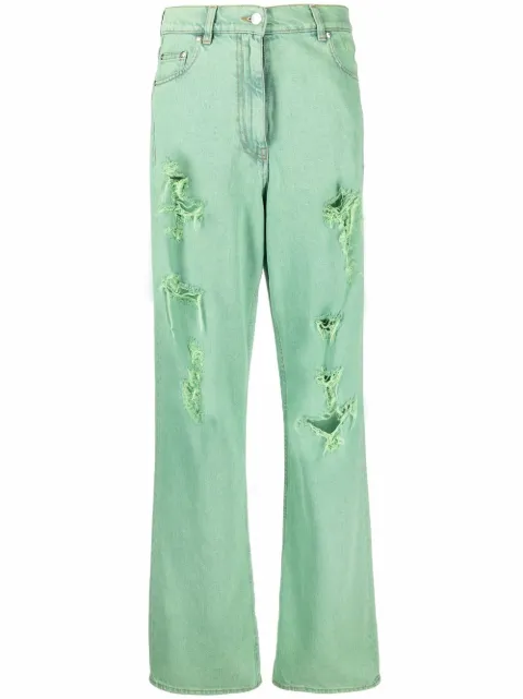 MSGM embroidered-logo distressed-effect jeans