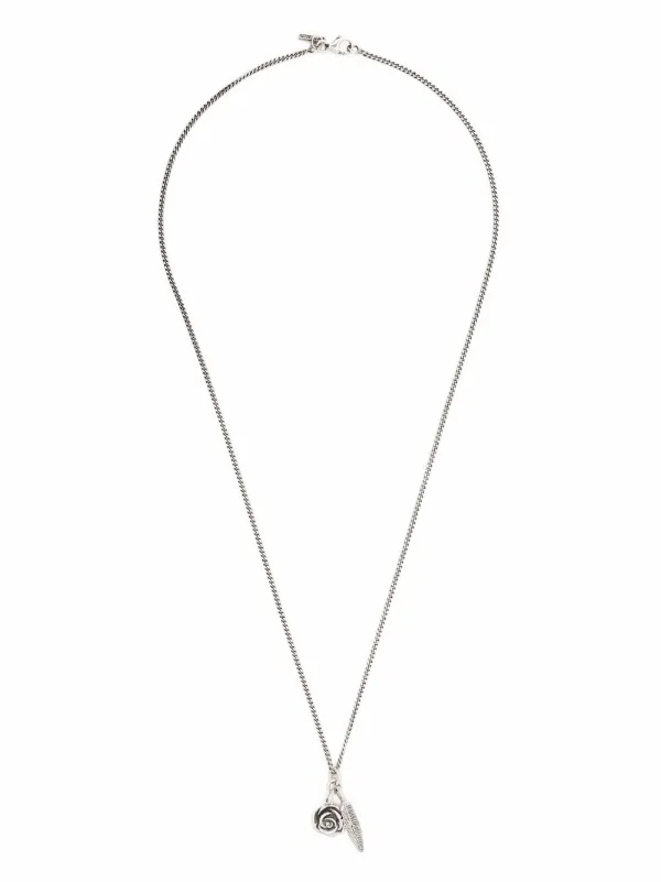 Emanuele Bicocchi Rose And Feather Pendant Necklace | Silver