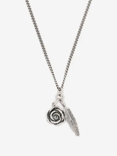 Emanuele Bicocchi rose and feather pendant necklace