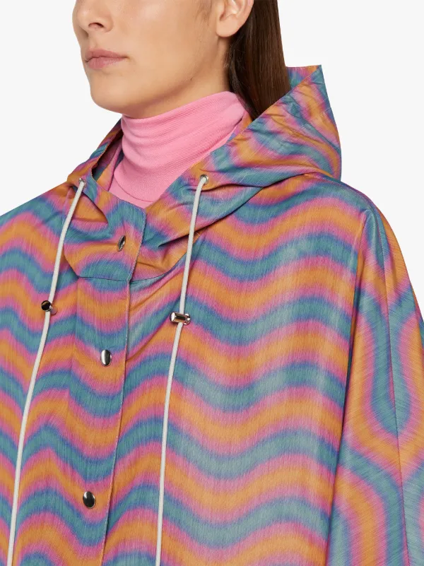 BONI Orange & Pink Wave Print Nylon Hooded Poncho | LMC-010