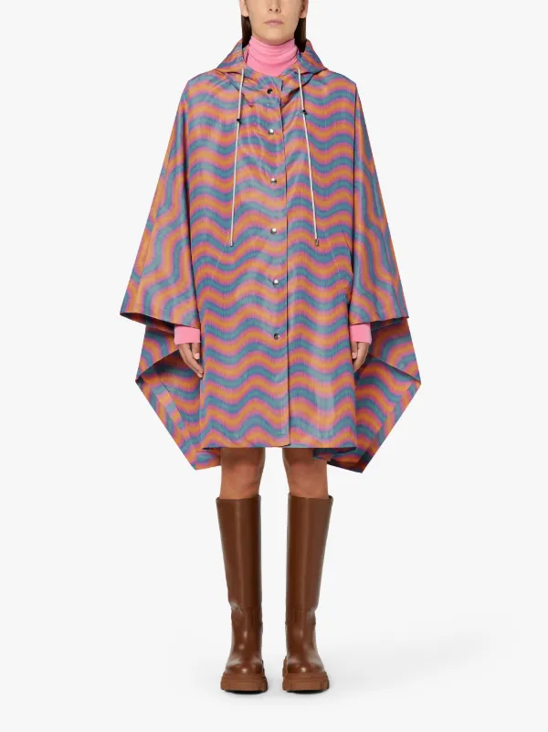 BONI Orange & Pink Wave Print Nylon Hooded Poncho | LMC-010