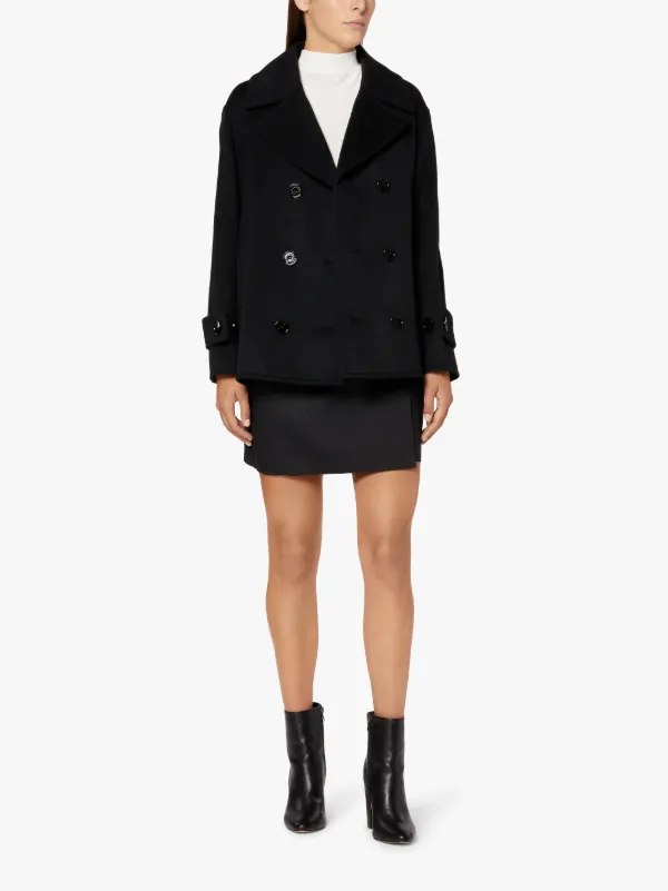 FIONA Black Wool & Cashmere Pea Coat | LMC-011