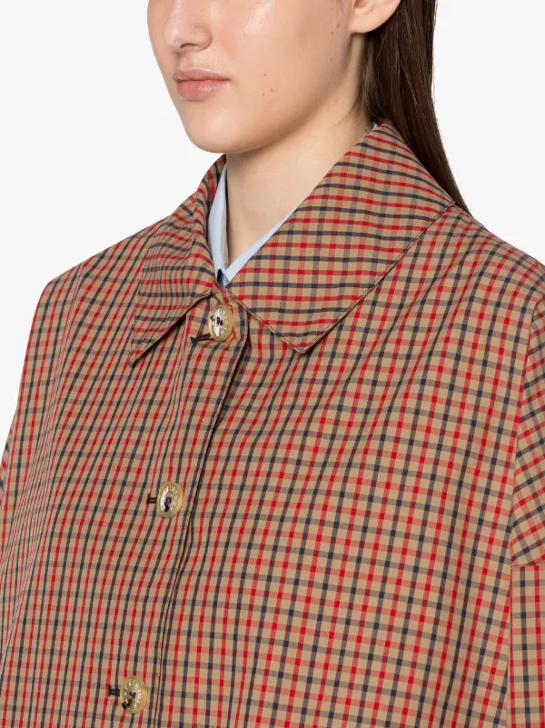 HUMBIE Red, Beige & Navy Check Cotton Overcoat | LM-1101B