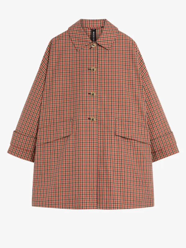 HUMBIE Red, Beige & Navy Check Cotton Overcoat | LM-1101B