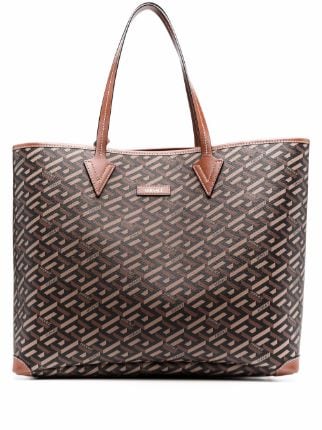 Versace La Greca Pattern Top Handle Tote Bag in Black