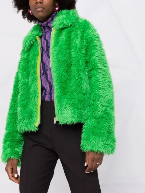 neon green fuzzy jacket