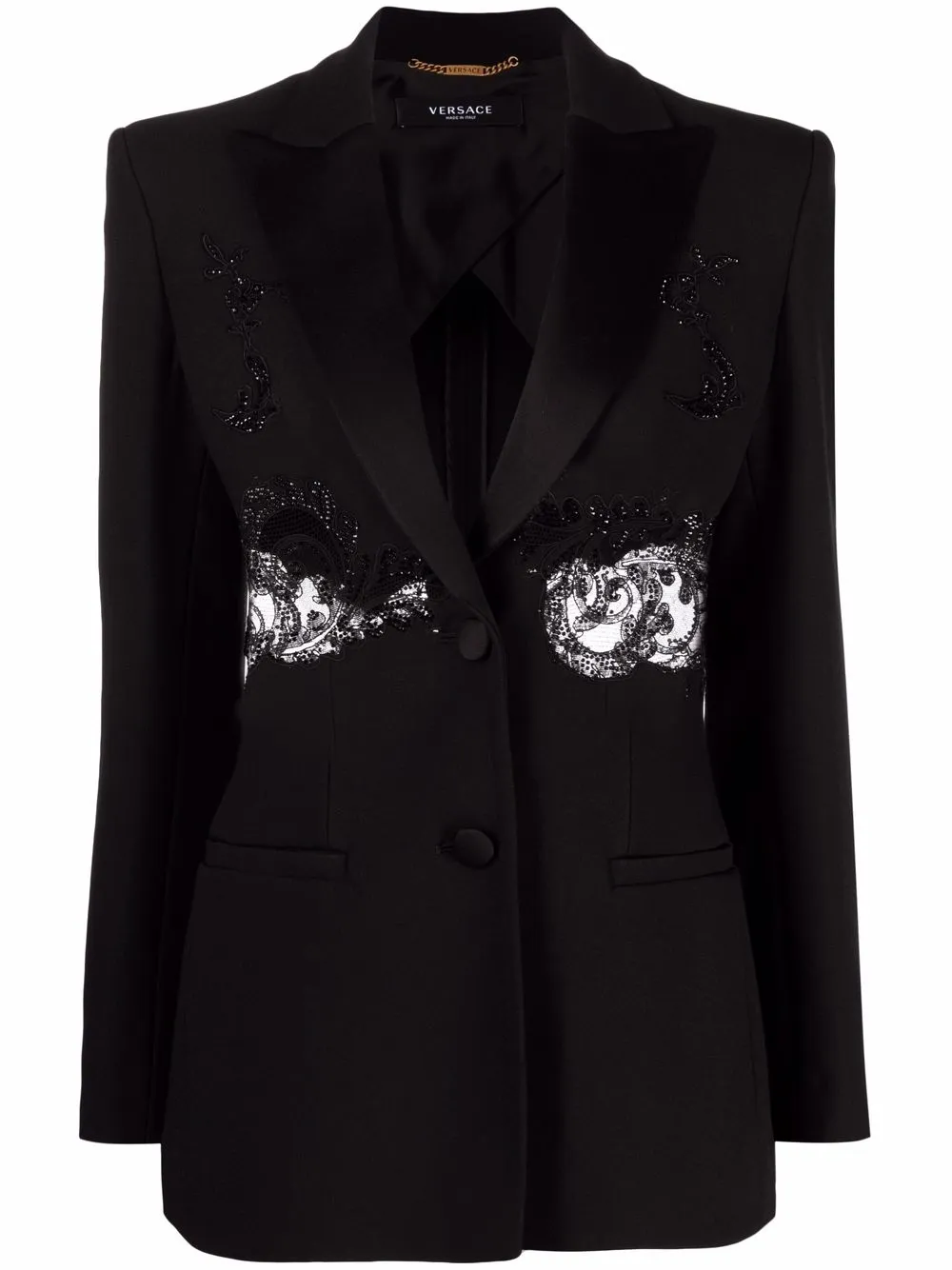 

Versace lace-detail crystal-embroidered blazer - Black