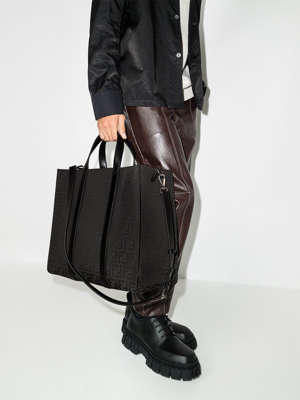 Shop Fendi Ff-monogram Tote Bag In Black