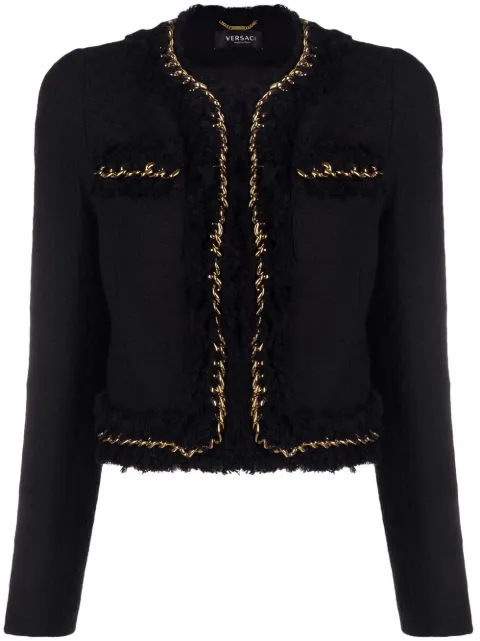 Versace جاكيت تويد قصير بأطراف سلسلة