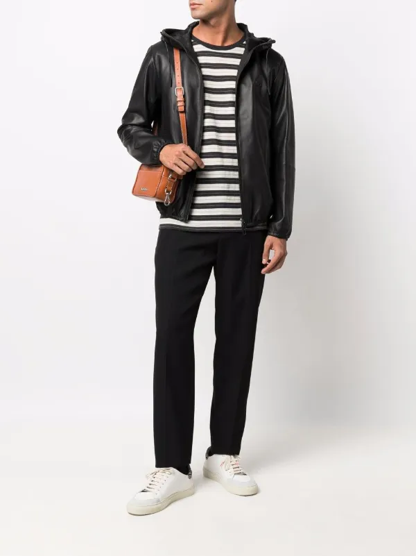 Zipped, hooded down jacket in jacquard nylon with all-over