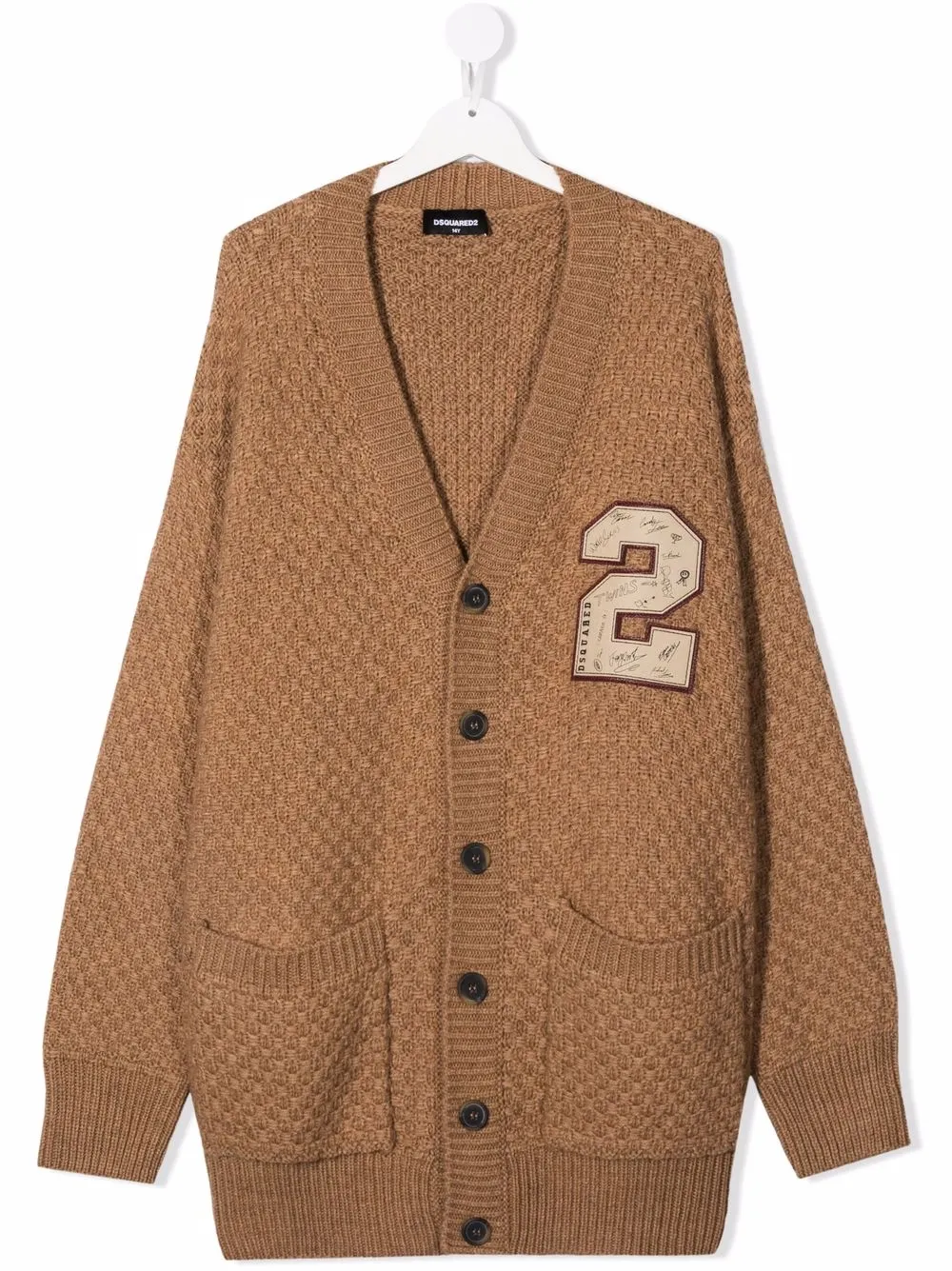 

Dsquared2 Kids TEEN embroidered badge textured-knit cardigan - Neutrals