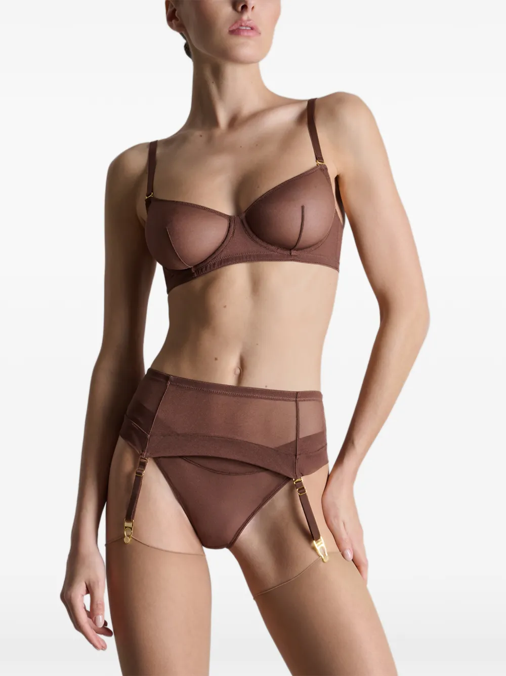  Maison Close Semi Transparenter Strumpfhalter   Braun 
