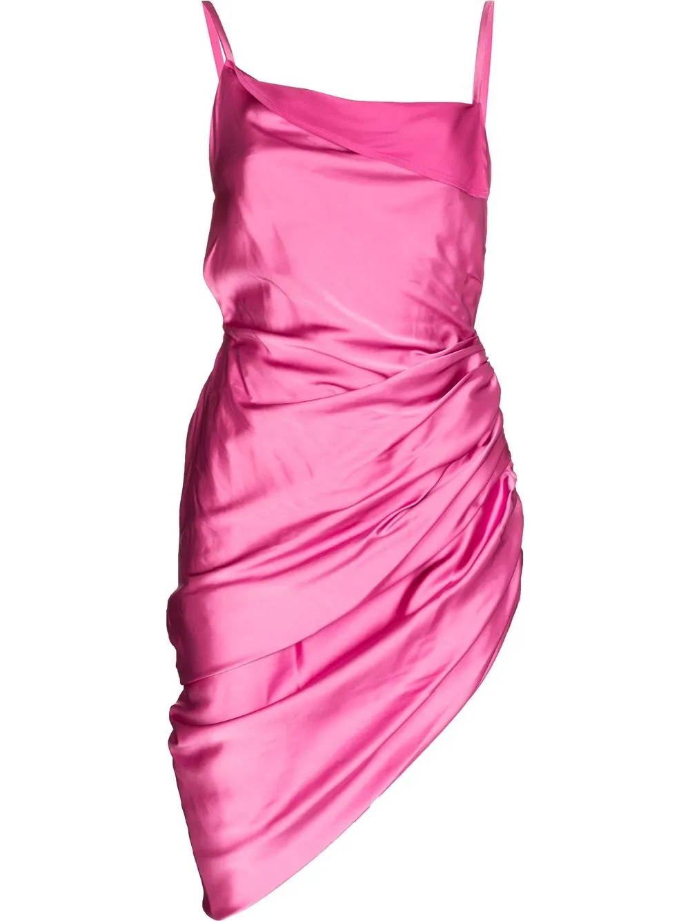 Jacquemus Le Splash Saudade Satin Ruched Asymmetric Strappy Dress In Pink