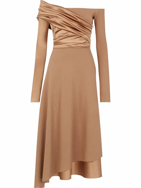 Fendi Off-shoulder Ruched Dress in Brown