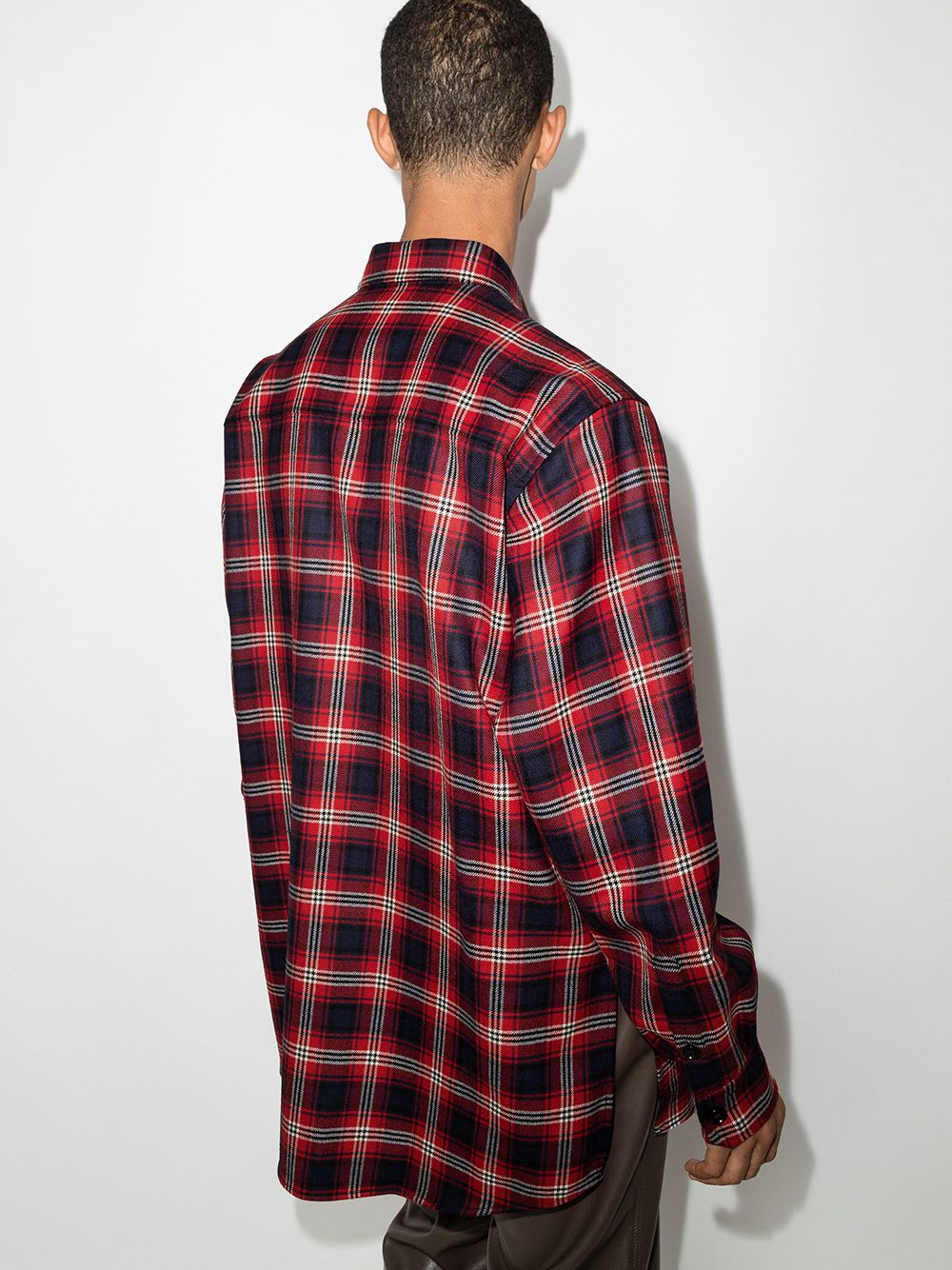 DOLCE & GABBANA LOGO PATCH PLAID SHIRT 