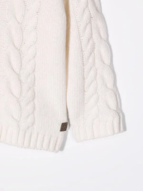 white cable knit button down sweater