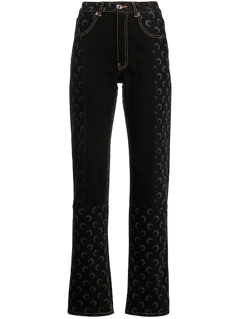 Marine Serre high-rise logo-print straight-leg jeans