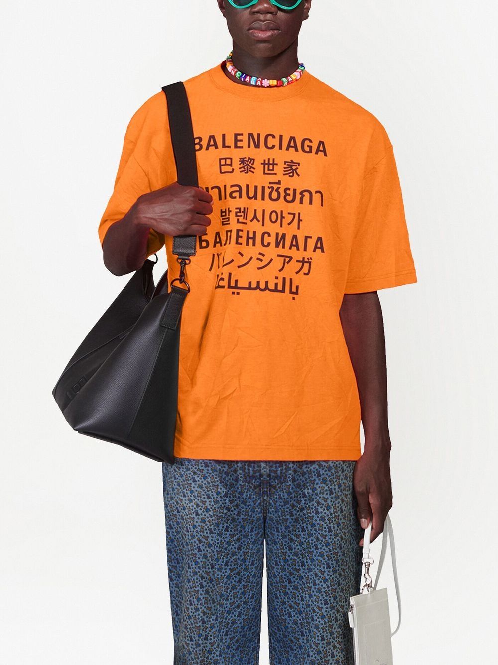 Shop Balenciaga Languages Logo-print T-shirt In Orange