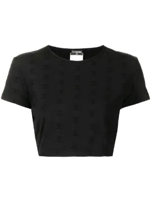 CHANEL Pre-Owned 1995 Logo Cropped T-shirt | Black | FARFETCH CA