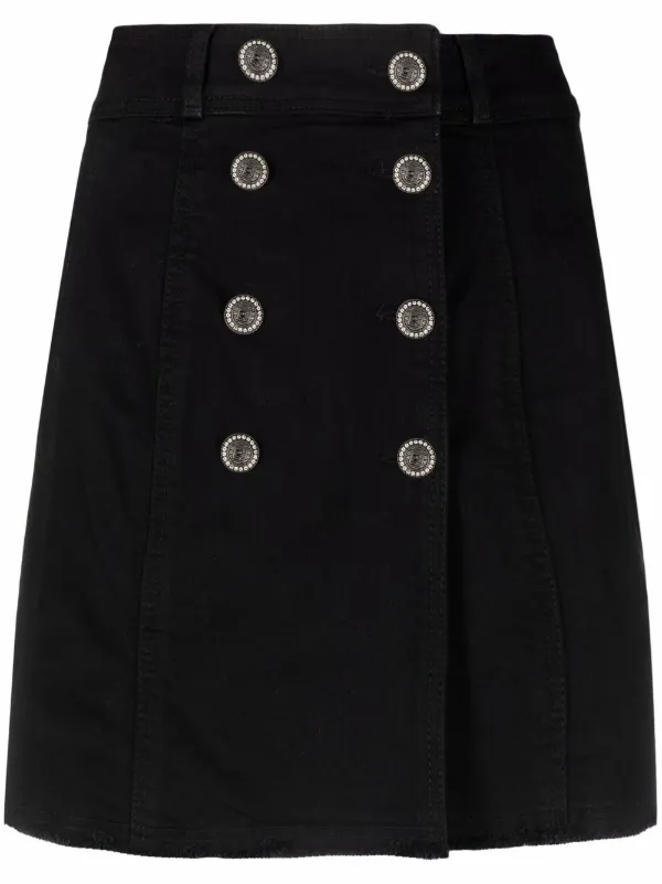 double button wrap mini skirt
