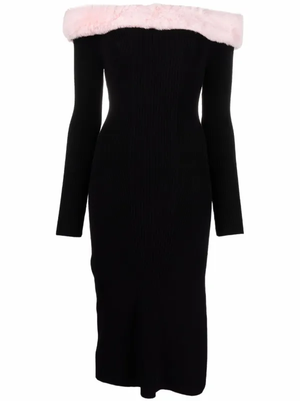 Image 1 of Blumarine detachable faux-fur off-shoulder dress