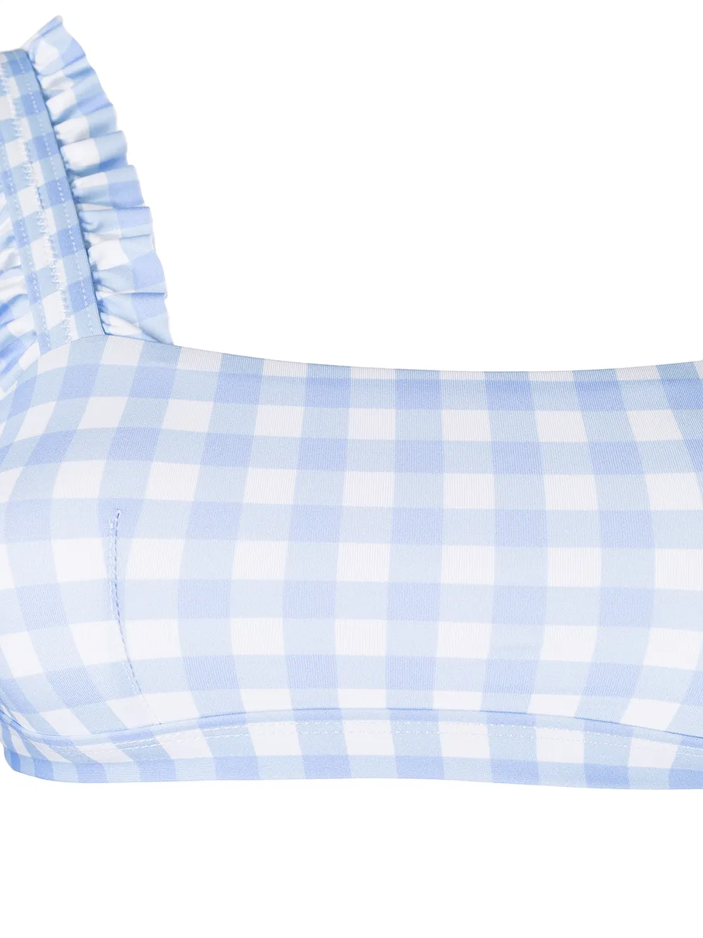 Ephemera Light Blue Gingham Ruffle-trimmed Bikini Top In Blue
