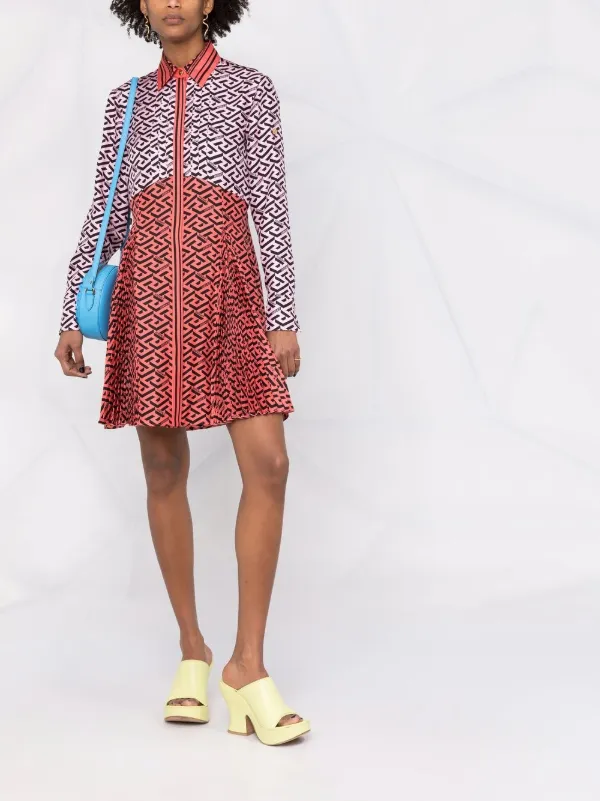 Shop Versace La Greca silk shirt dress 