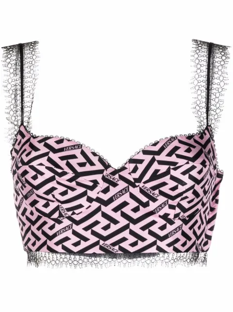 Versace Regata cropped de seda com logo