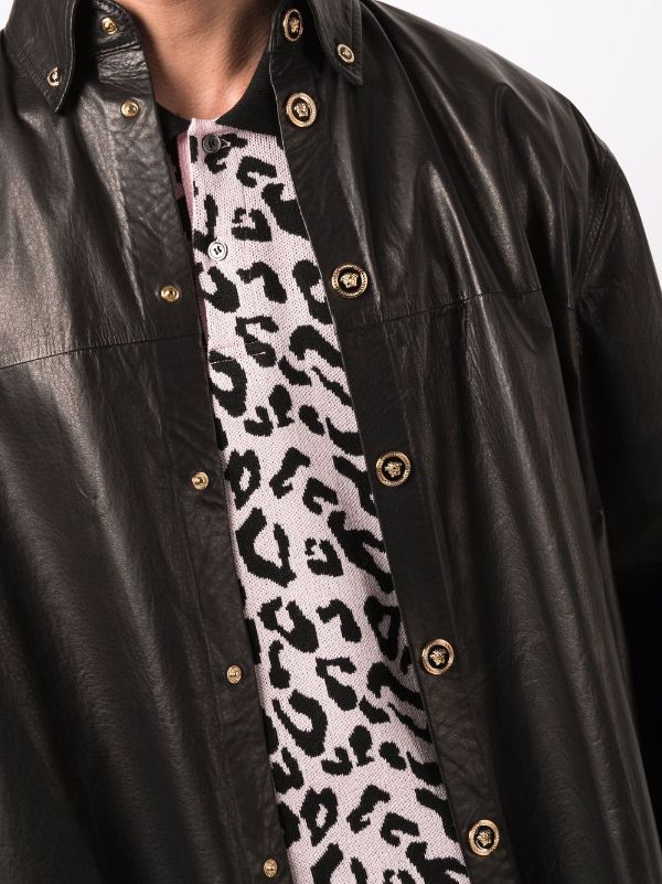 het beleid nep Eenvoud Versace button-up Leather Shirt - Farfetch