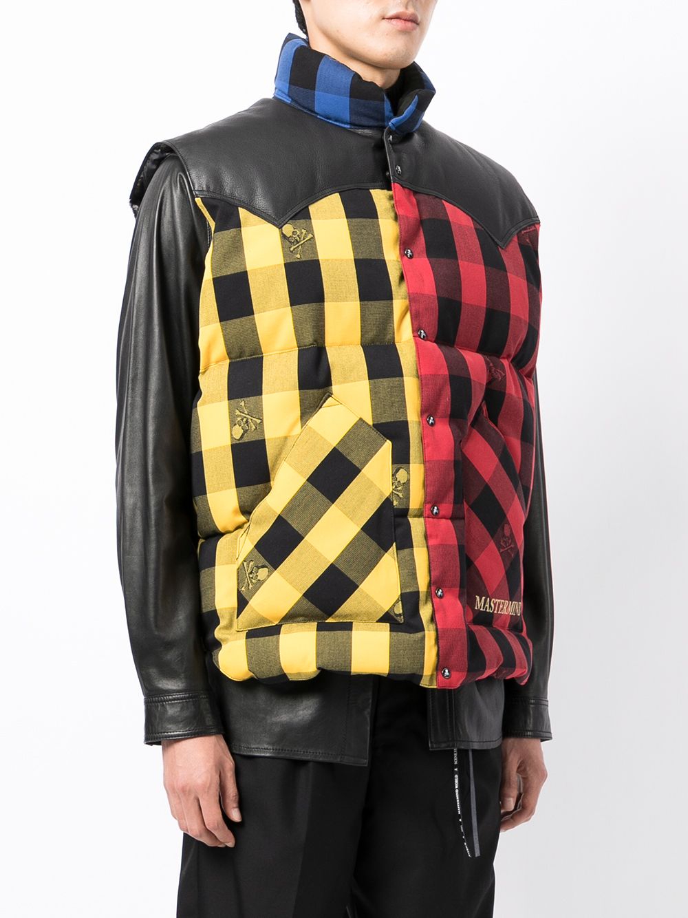 Shop Mastermind Japan Check-print Padded Gillet In Red