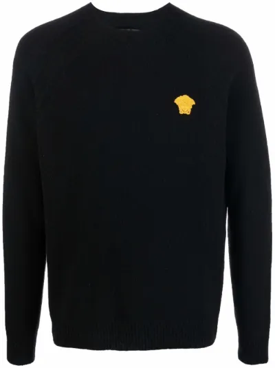 Versace logo-patch crew neck jumper 