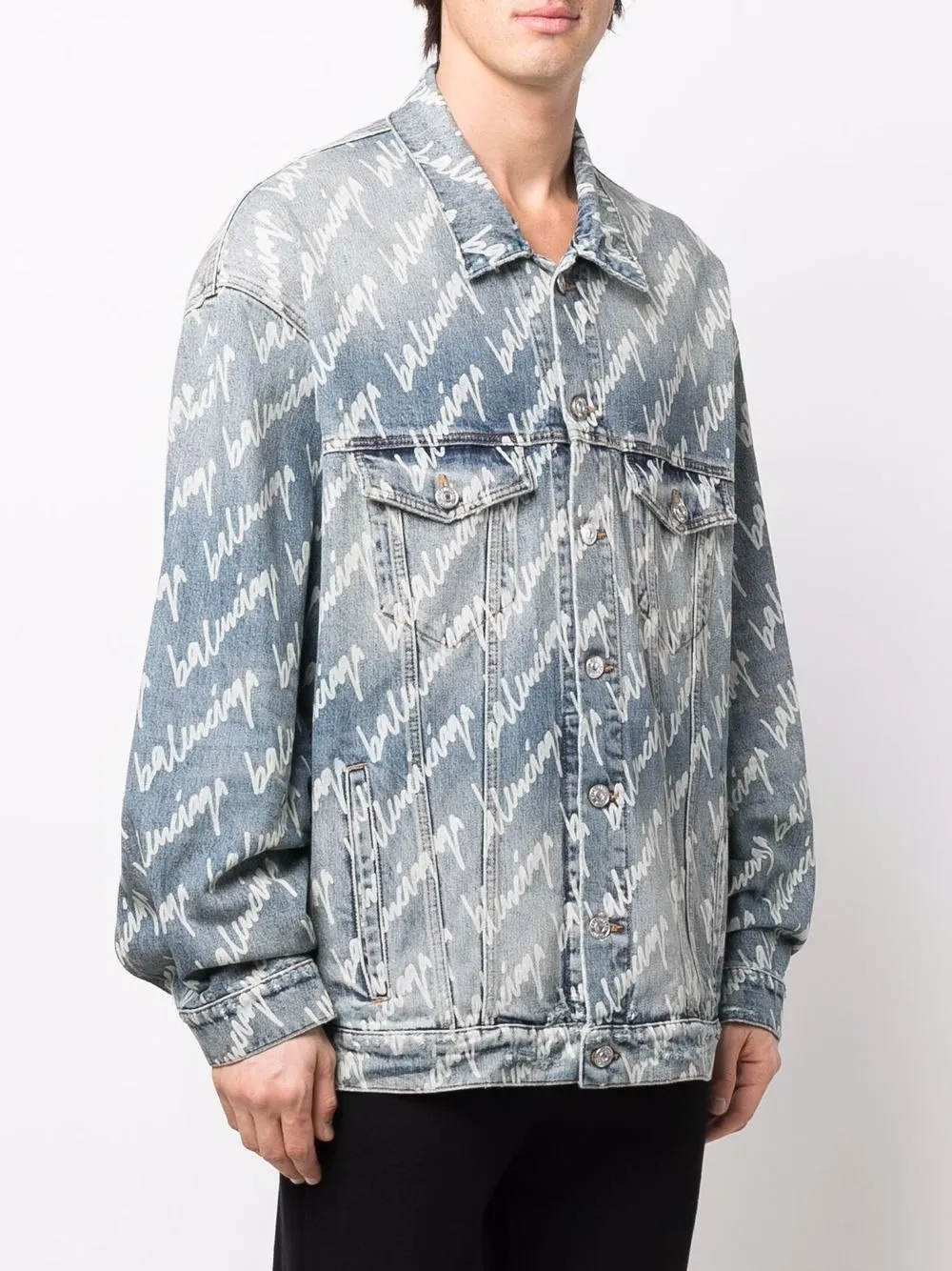 Shop BALENCIAGA BALENCIAGA All Over Logo Denim Jacket by Export