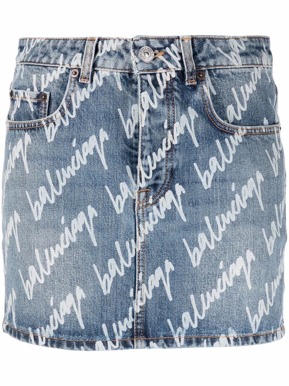 Image 1 of Balenciaga minijupe en jean à logo imprimé all-over