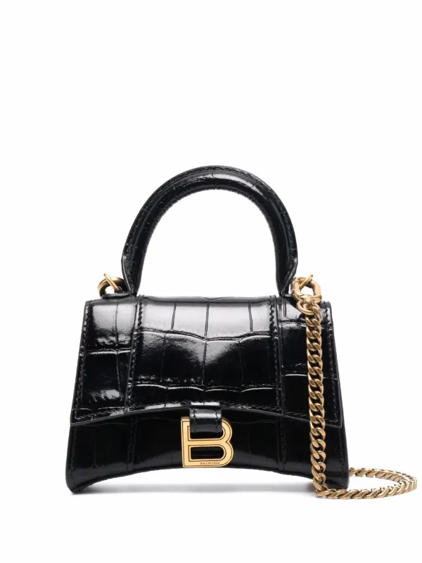 Black Hourglass croc-effect leather cross-body bag