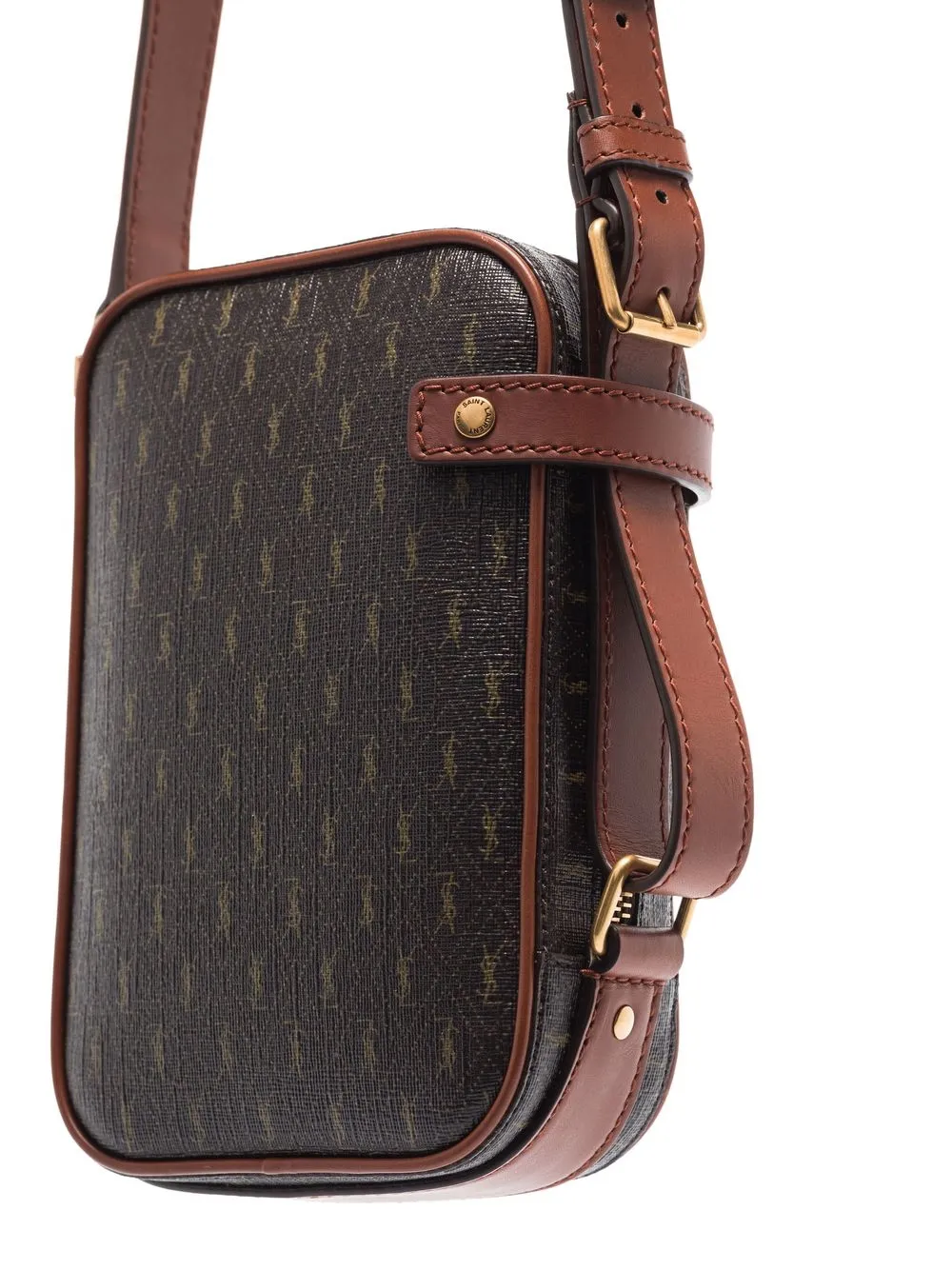 Shop Saint Laurent Monogram Print Crossbody Bag In Brown