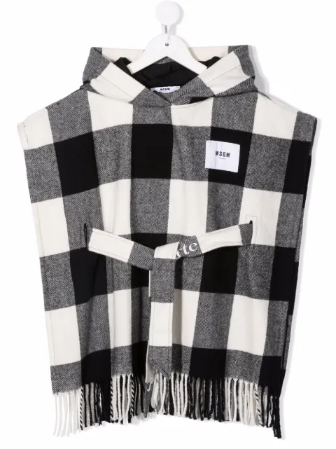 Msgm Kids معطف كيب بطبعة جينغهام