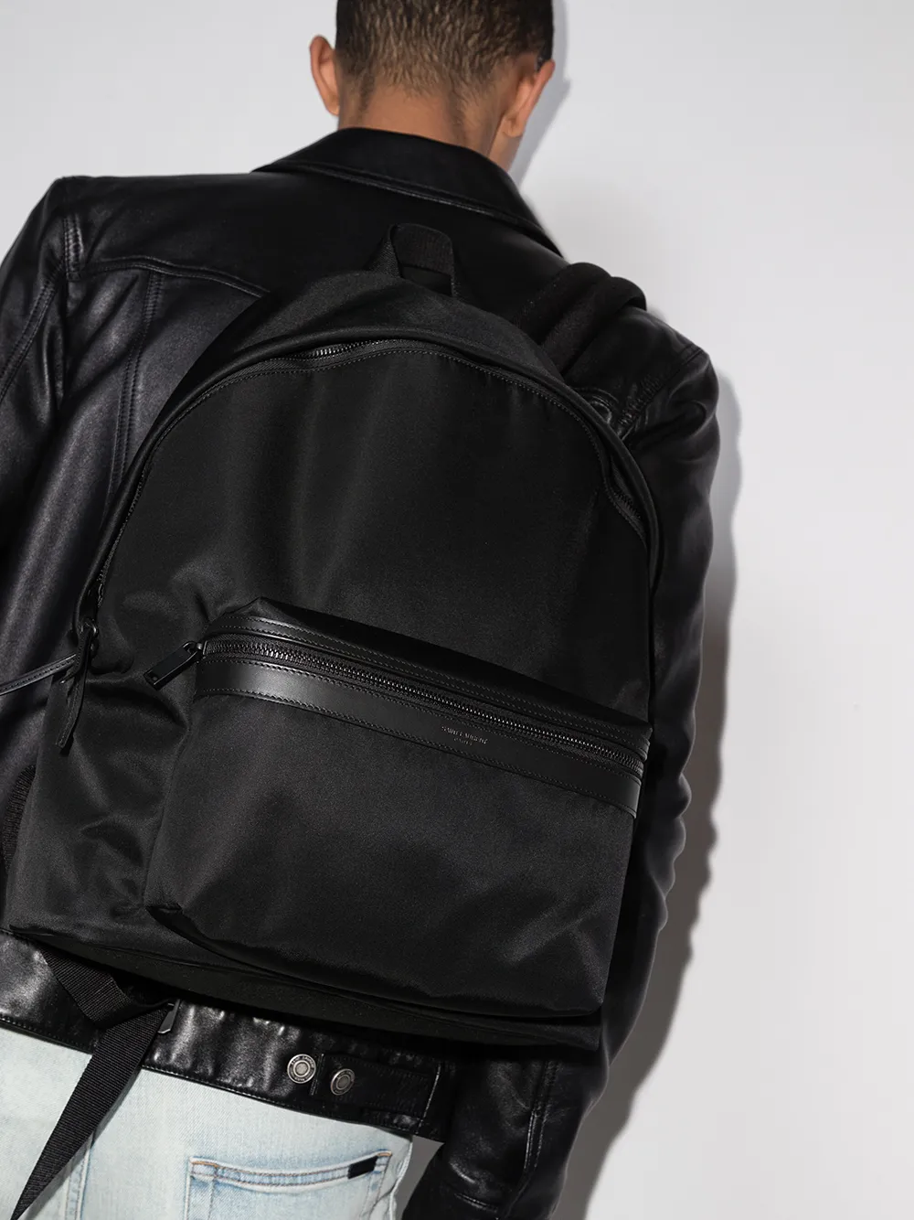 Saint Laurent City rugzak met leren afwerking - Zwart