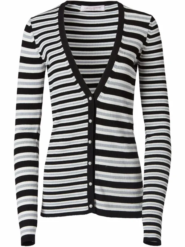 horizontal-stripe ribbed knit cardigan 