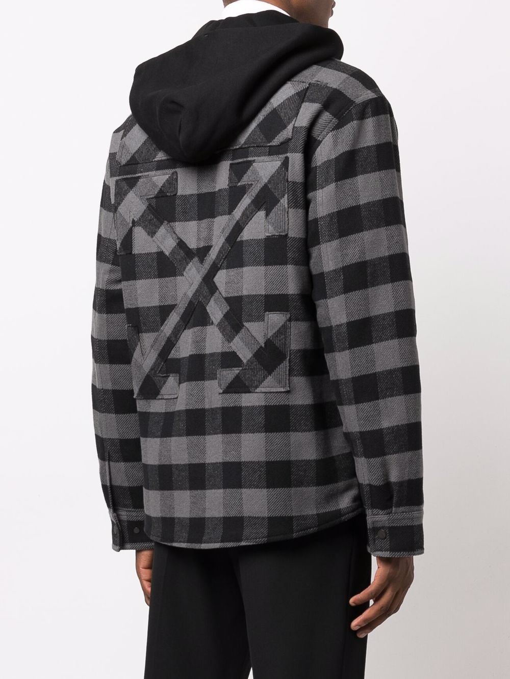 Shop Off-white Checked Hooded Shirt In Grey