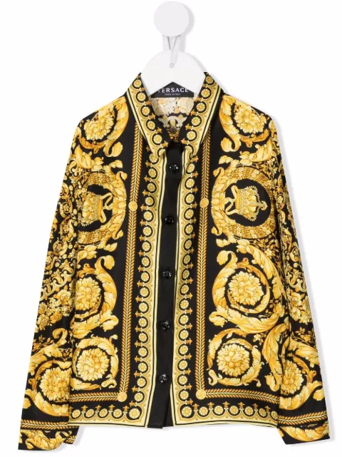 Versace Kids Barocco Kids-print silk shirt