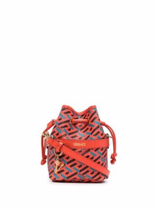 Versace Red La Greca Signature Mini Leather Bucket Bag
