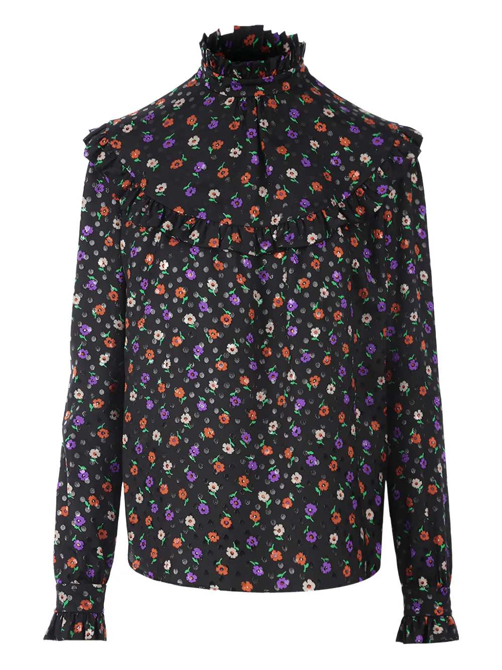 Saint Laurent Bluse mit Blumen-Print | Schwarz | Image 1